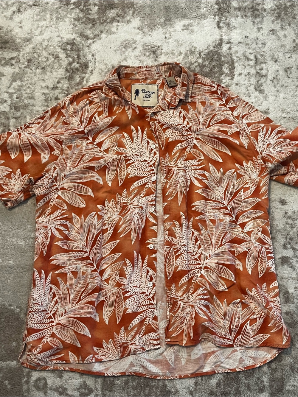 Vintage Silk Circa 1969 Mens XL Rust Hawaiian Shirt Silk Palm Leaf Short Sleeve